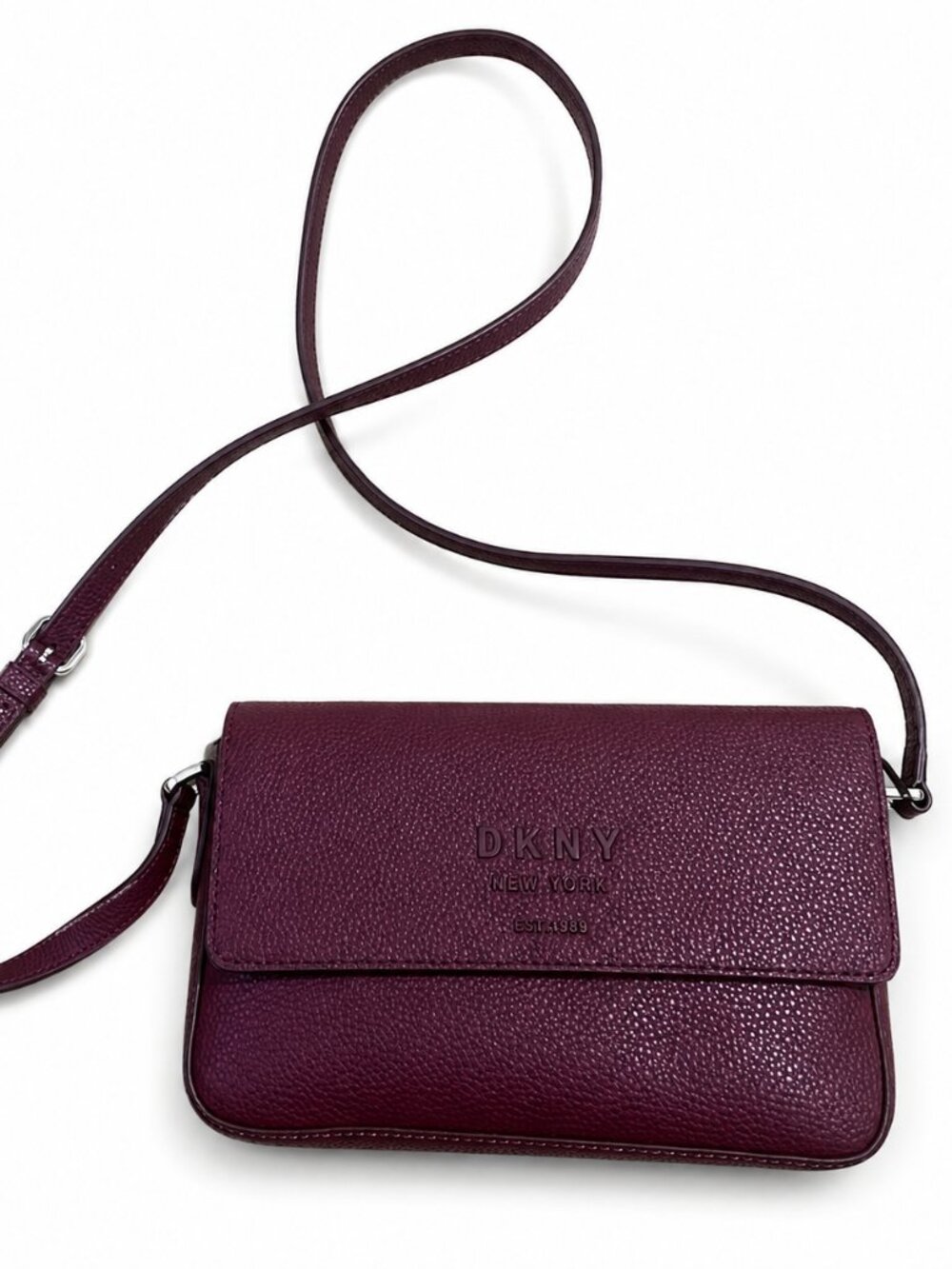 DKNY Noho Pebbled Leather Flap Crossbody Bag – Burgundy (NWT)